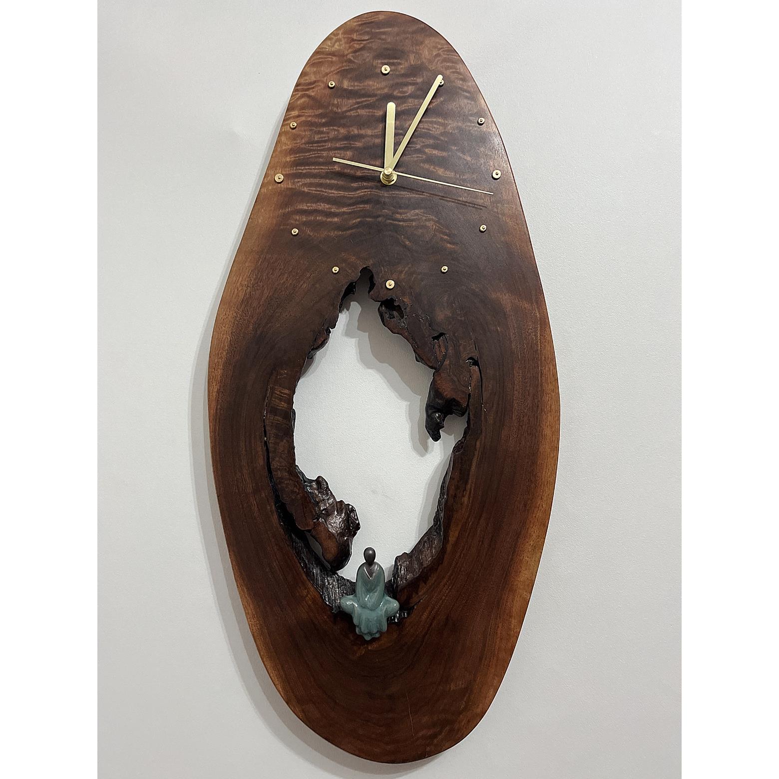 新中式挂钟客厅静音艺术时钟简约创意实木钟表胡桃木原木复古挂表