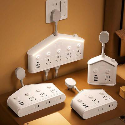 公品年纯铜插头转换器插座USB带夜灯独立开关一转多孔家用插排用