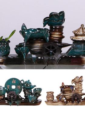 陶瓷自动循环流水喷泉室内养鱼盆鱼缸增氧过滤器瀑布装饰造景摆件