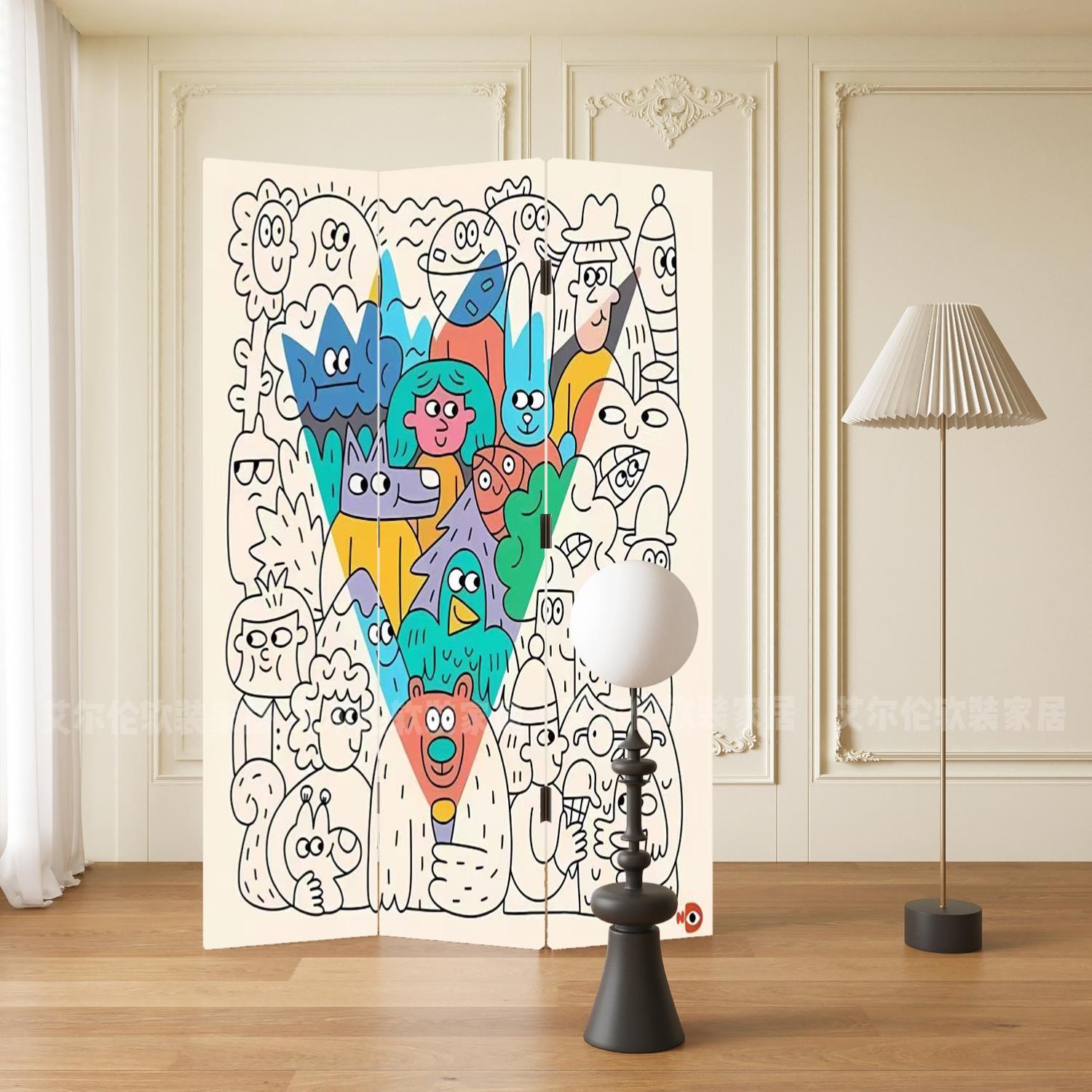 现代简约小怪兽屏风隔断客厅玄关办公室沙发背景墙装饰可折叠移动