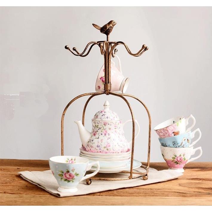 欧式简约金色小鸟杯架创意家用咖啡杯碟盘壶收纳马克杯晾挂沥水架