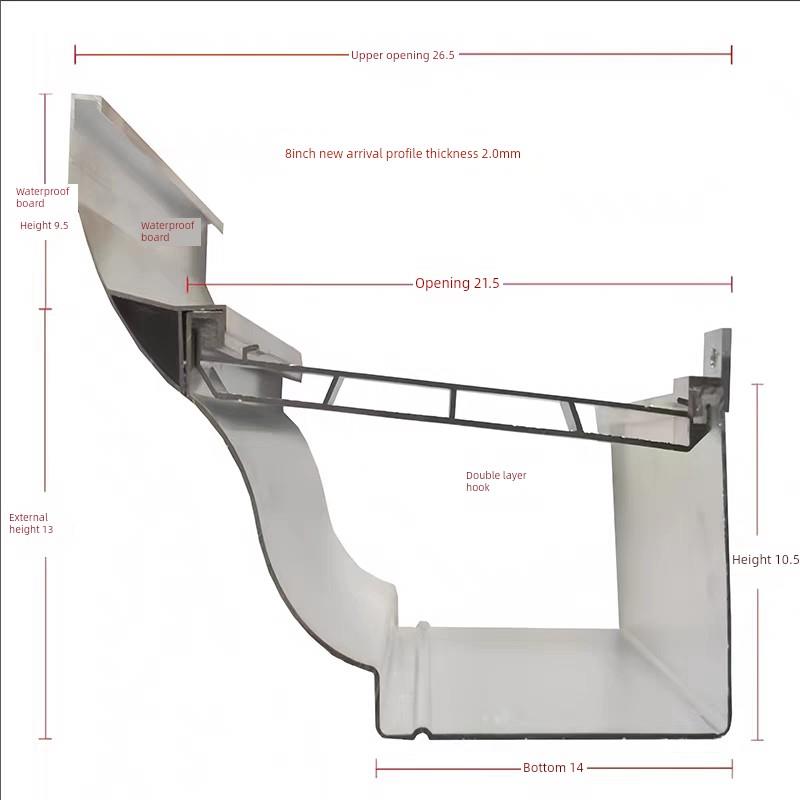 厂家直销铝合金地沟雨水槽别墅阳光房成品屋檐排水水槽铝合金雨管