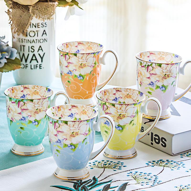 陶瓷杯子女情侣杯马克杯带盖子勺骨瓷杯水杯早餐杯牛奶咖啡杯北欧