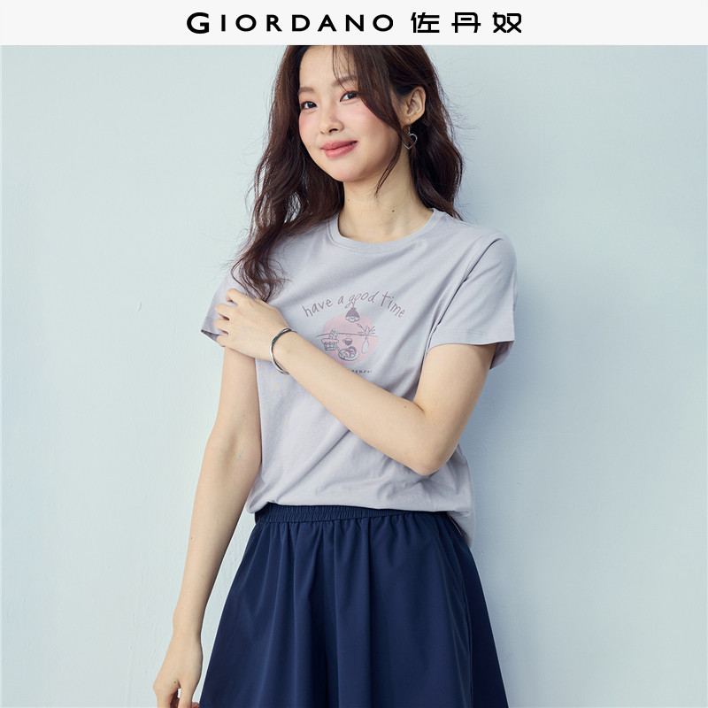 佐丹奴T恤女装纯棉假日独白主题印花圆领针织短袖T恤 13395204 - 实物图