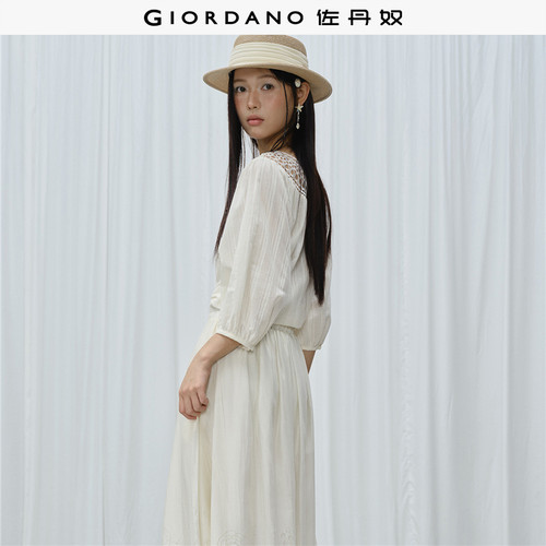 Giordano七分袖镂空圆领衬衫