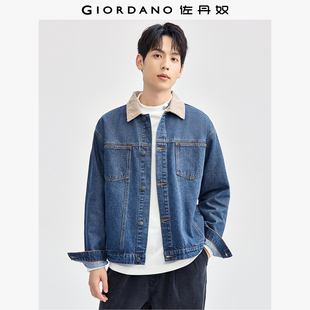 佐丹奴外套男装 01074070 拼接灯芯绒翻领多口袋牛仔外套