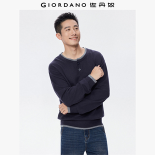 13055756 假两件拼色圆领半开襟毛织针织衫 佐丹奴针织衫 男装