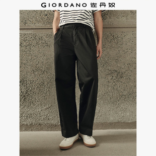 子男装 中腰休闲长裤 韩国同款 子男纯棉压褶直筒裤 裤 佐丹奴裤