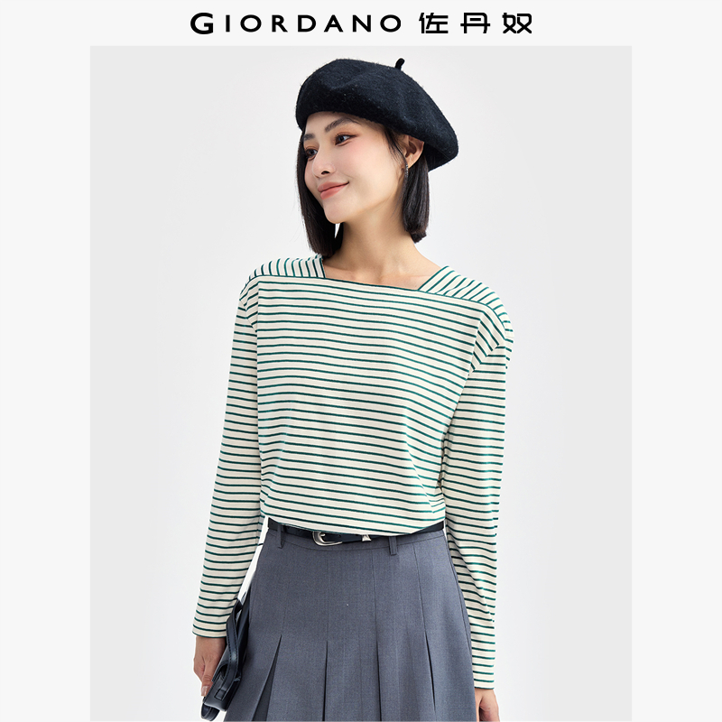 Giordano长袖条纹方领纯棉