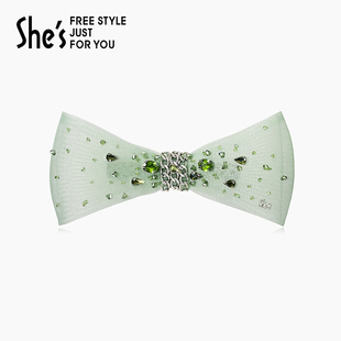 shes茜子奥莱高档莫奈波光网纱蝴蝶结半发顶夹马尾夹平行夹女发卡