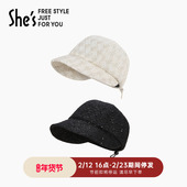 shes茜子秋冬原创经典 英伦风亮片小众毛呢帽报童帽女礼帽棒球帽