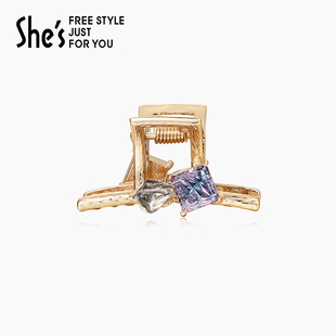 shes茜子奥莱莫奈波光炫彩工艺水晶高马尾小号抓夹后脑勺半发夹