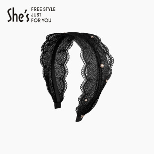 shes茜子奥莱人气经典 优雅欧美蕾丝镂空手工钉珠复古发箍头箍女