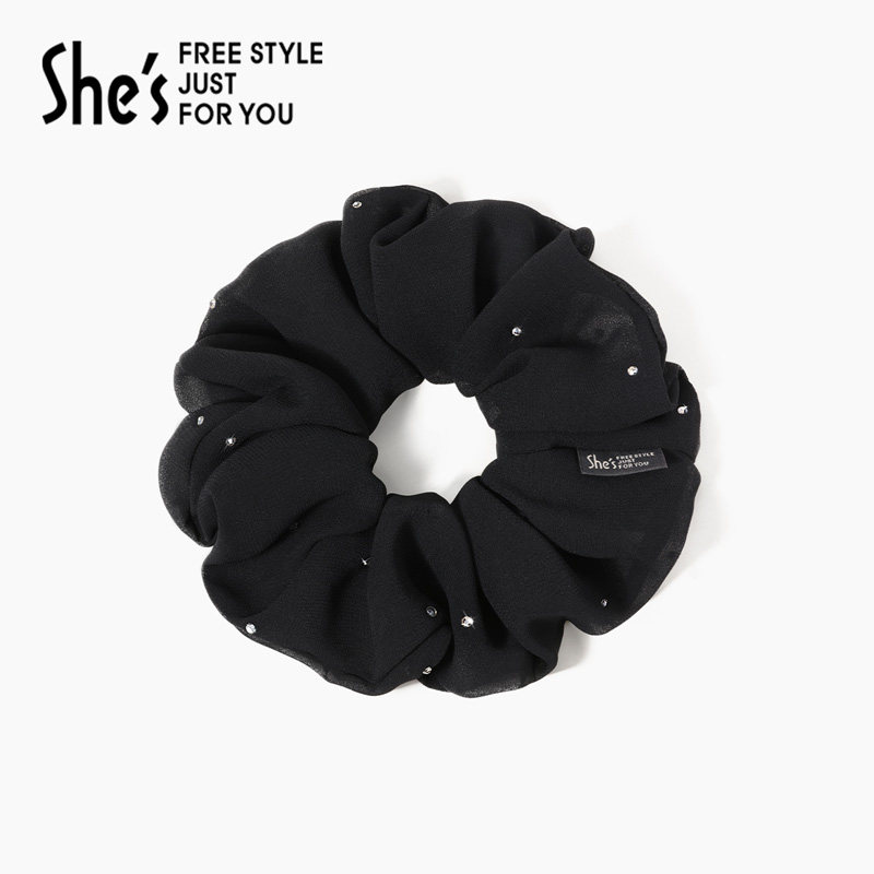 shes茜子奥莱发饰轻简循迹黑色百搭烫钻大肠发圈马尾发绳皮筋女,饰品/流行首饰/时尚饰品新,发饰,淘宝优惠券,粉丝福利购,淘宝优惠卷