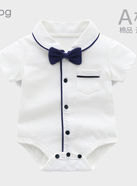 婴儿三角哈衣纯棉夏季薄满月服纯棉男宝宝百天日宴礼服连体包屁衣