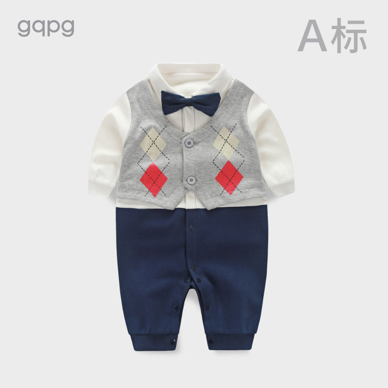 百天日新生婴儿儿衣服春秋季装宝宝宴会绅士礼服男满月周岁连体衣