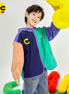 clanc潮牌童装24秋新款儿童连帽梭织夹克男童户外趣味撞色外套