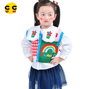 clanc潮牌童装 新款 儿童时尚 拼接花朵上衣女童针织马甲 2022秋季