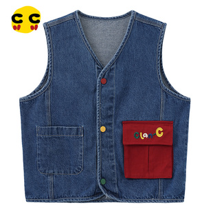 clanc潮牌童装秋季新品男童牛仔背心马甲叠穿百搭短款软牛仔马甲