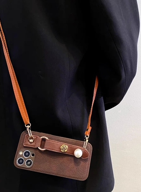 珍珠腕带适用vivos17手机壳s16pro时尚s15e保护套s12斜挎长挂绳s10小香风s9全包防摔s7ts6步步高s7e女款por5G