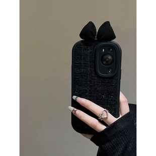 黑色蝴蝶结小香风适用VIVOX200手机壳X100pro女x90新款 x80软硅胶x70全包s19防摔s18保护套s17e毛绒x60秋冬s15