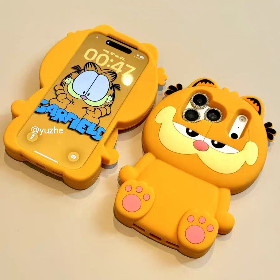 立体可爱大只加菲猫适用苹果17promax手机壳iPhone16硅胶软壳15全包边14防摔保护套13pm卡通女新款厚呆萌喵咪