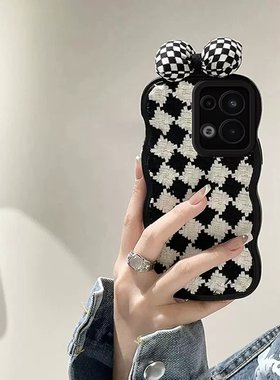 适用华为mate60pro手机壳女款p60可爱p50e蝴蝶结p40黑白格子p30软硅胶p20全包防摔保护套毛绒秋冬潮牌por5G新
