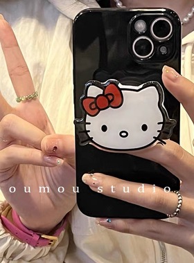 适用荣耀90亮面黑色华为x50手机壳x30i全包防摔v20保护套x10可爱kt猫支架80GT简约70pro5G女款60se畅玩40plus