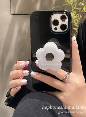 v40亮面黑色适用华为荣耀50手机壳30pro+花朵支架20青春版x10保护套9x纯色5G简约荣耀30lite女款play5潮4t新