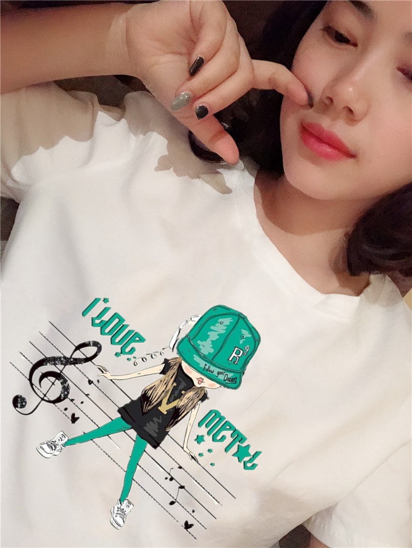 新款白色短袖女T恤2025夏季纯棉韩版宽松显瘦印花半袖女体恤百搭