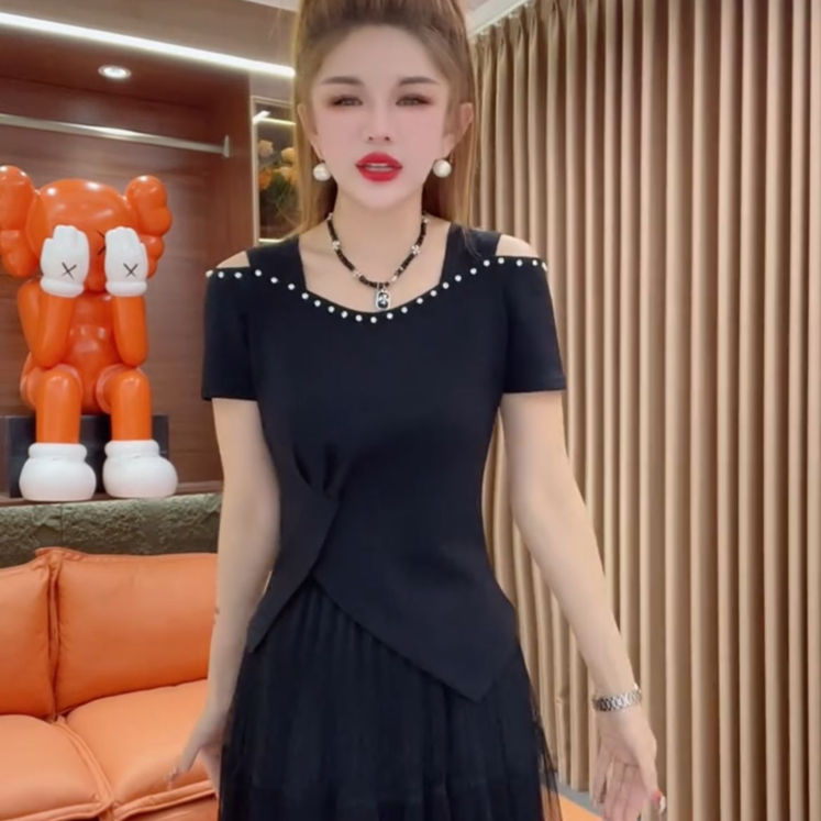 夏装新款修身短袖t恤女欧货洋气中老年女装