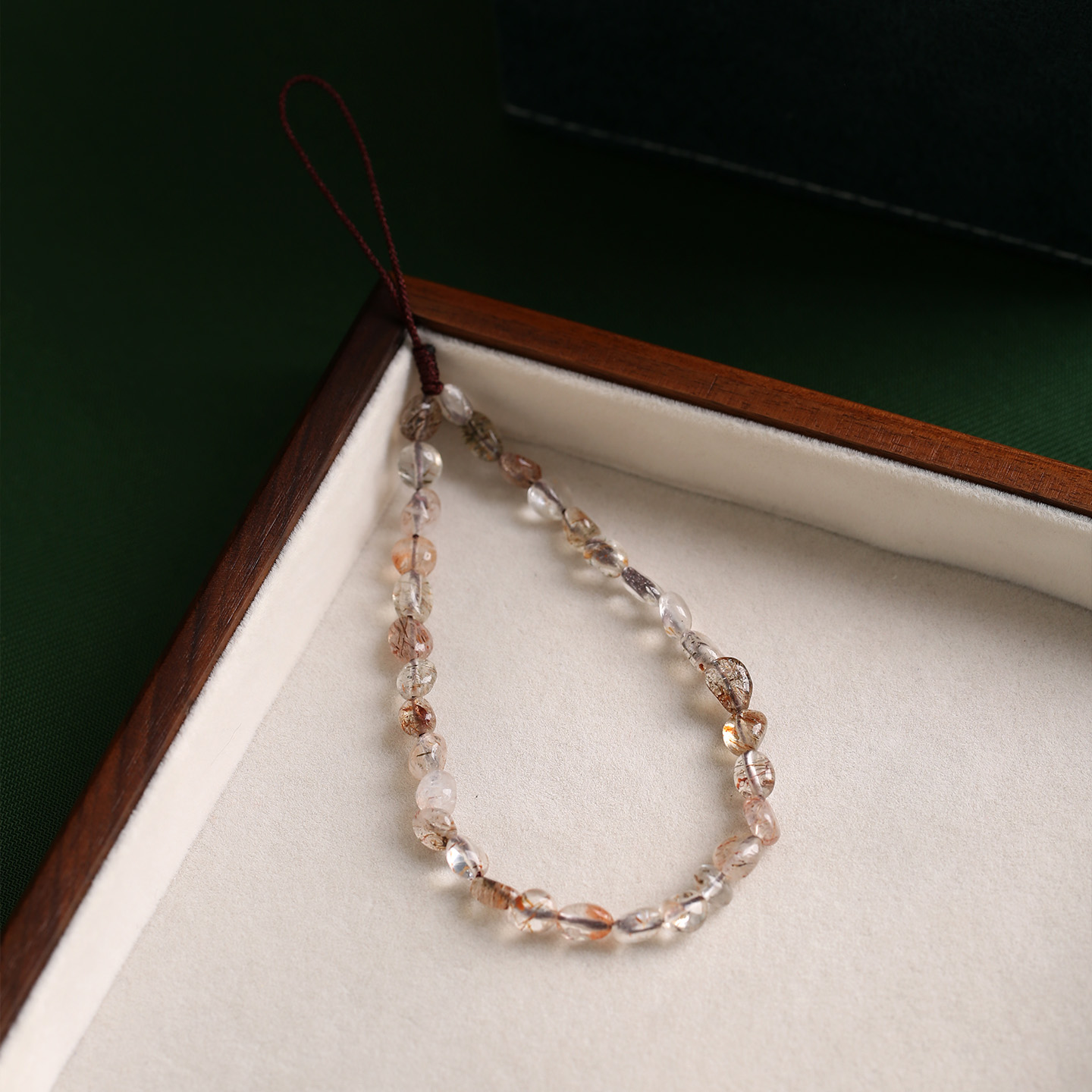 黑金超七水晶手机链挂绳挂件女款长吊坠指环扣手腕绳玉石腕带防丢