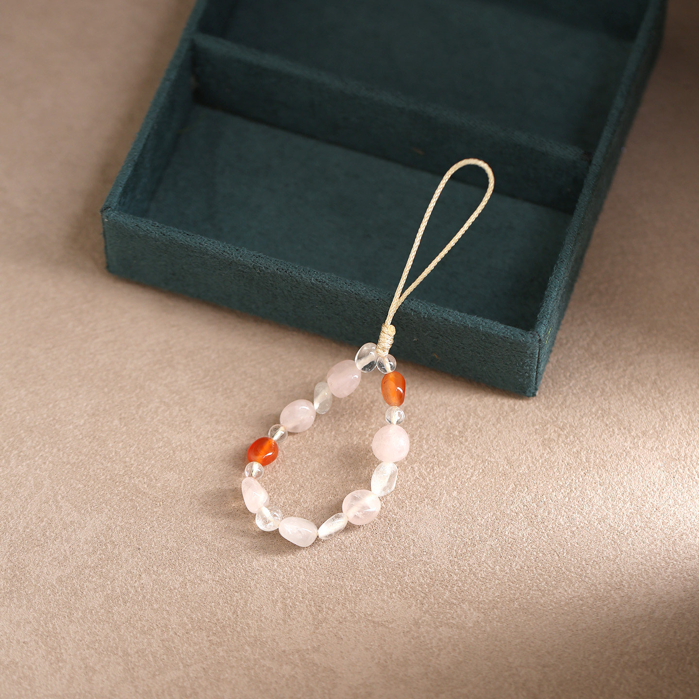 粉白水晶指环手机链挂件女款精致高级感转运吊坠防丢钥匙扣中国风