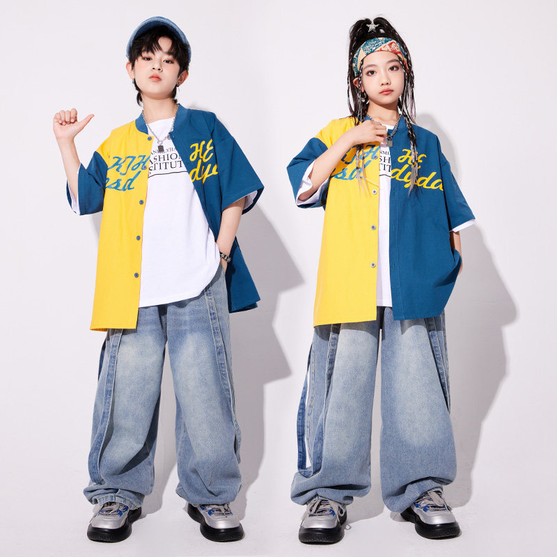 街舞儿童潮服男童棒球服嘻哈hiphop潮牌套装女童爵士舞表演出服装