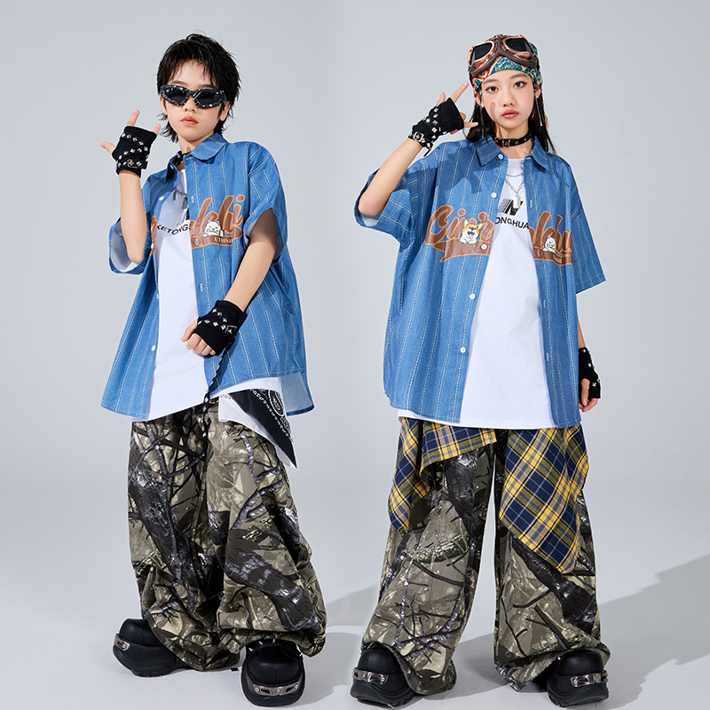 街舞儿童潮服嘻哈男童hiphop时髦衬衫少儿架子鼓酷帅表演出服装夏