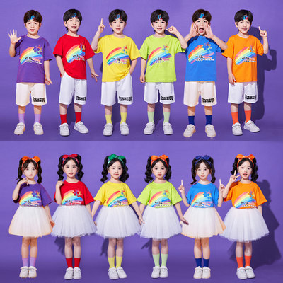 六一儿童啦啦队演出服小学生运动会开幕式幼儿园糖果色合唱表演服