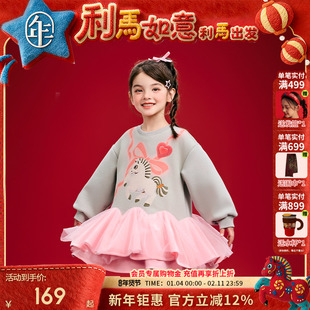 年衣童装长袖连衣裙冬季新款女童加厚生肖马年蓬蓬裙新年礼服拜年