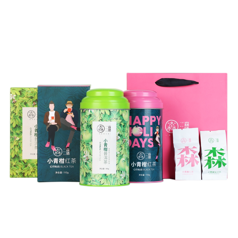 森晒 小青柑普洱茶&红茶双罐礼盒装198g 全生晒新会茶枝柑