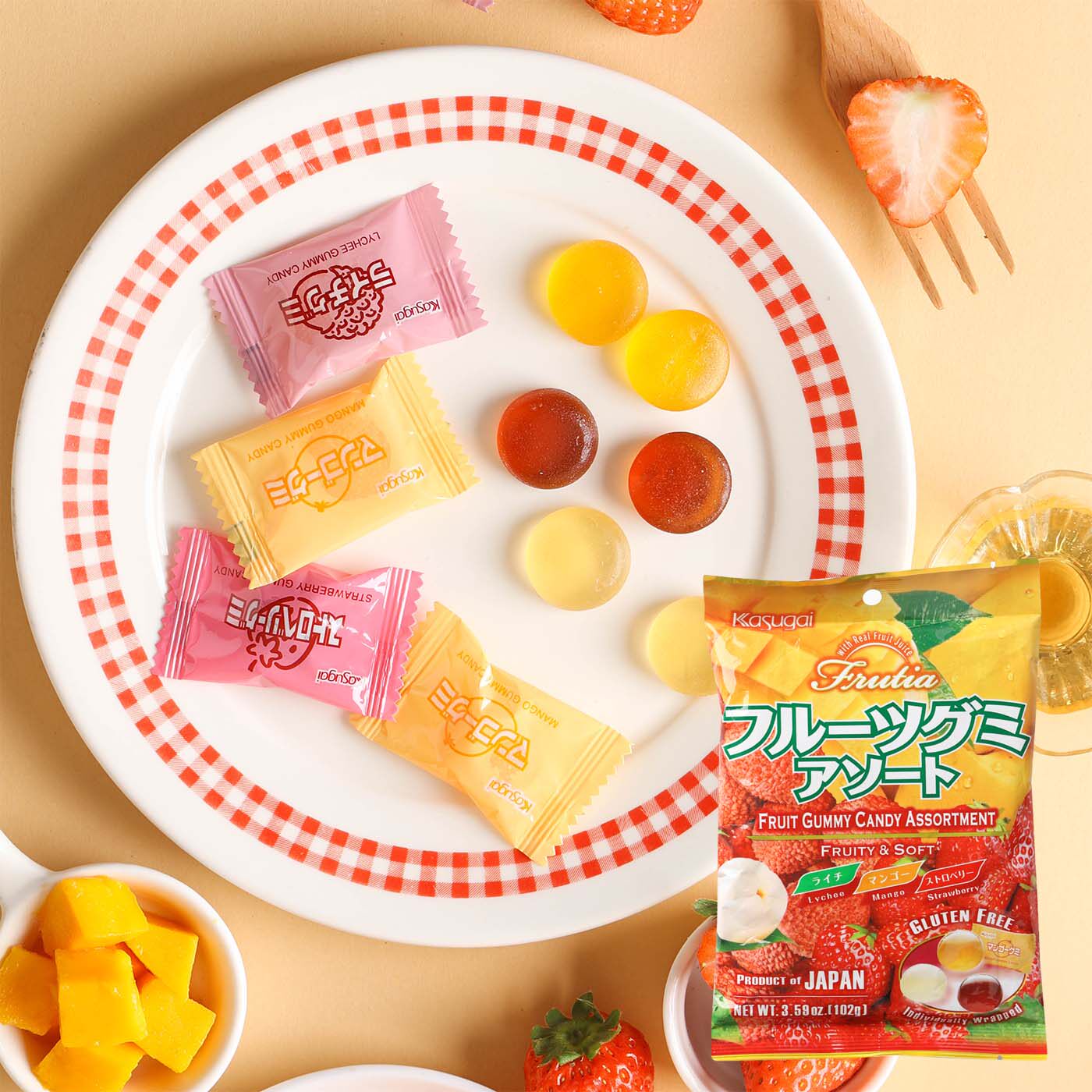 日本进口春日井三味软胶糖什锦果汁糖荔枝芒果草莓味软糖结婚喜糖