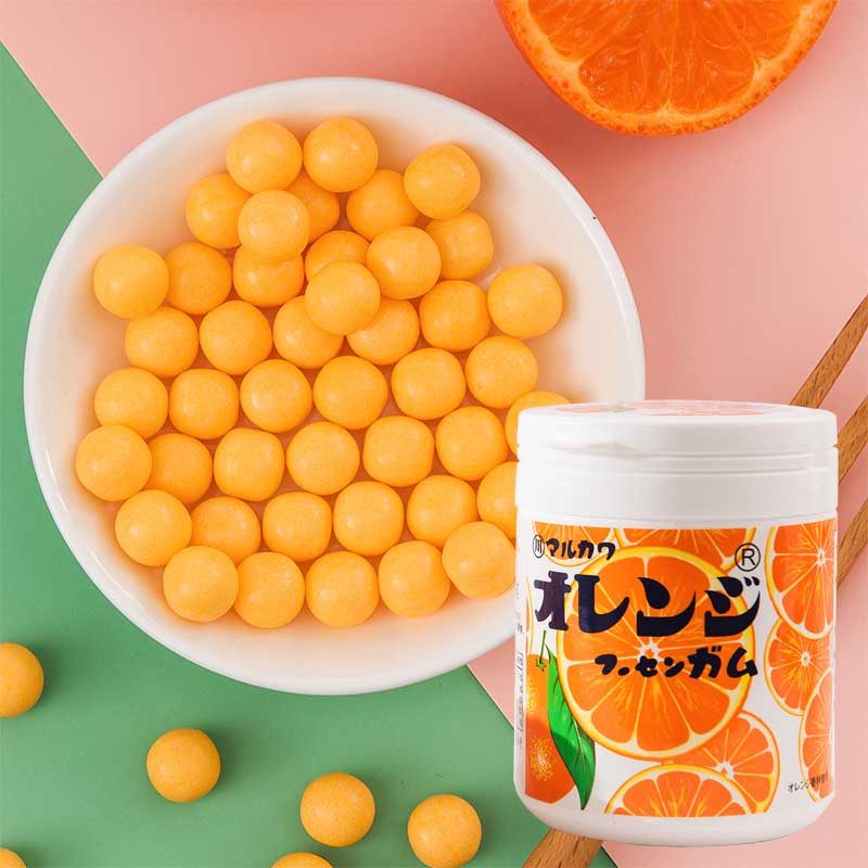 日本进口丸川罐装130g口香糖泡泡糖桔子味