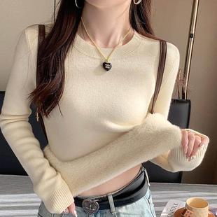苏三三低领加绒毛衣女款2025新款冬季加厚内搭打底衫秋冬针织上衣