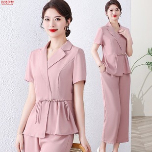 年轻妈妈夏装套装洋气质国风2024新款中年妇女新中式小个子两件套