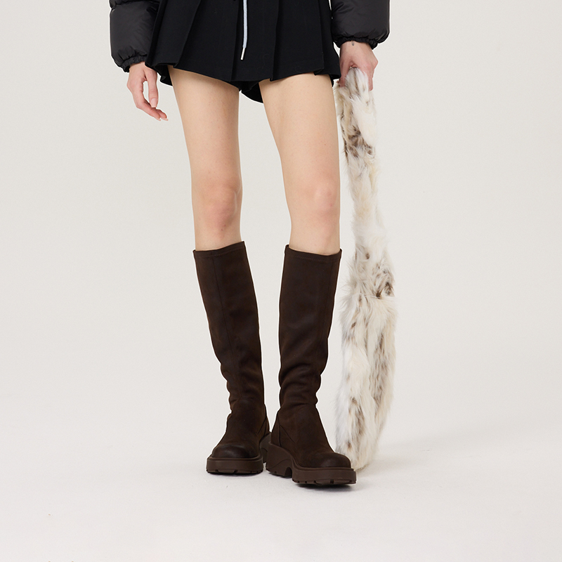 ARTICLE NO.25新款复古长靴高筒骑士靴时尚复古厚底靴弹力靴子女