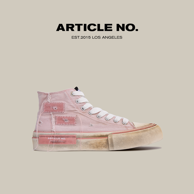 ARTICLE NO.美式复古脏脏帆布鞋新品粉色高帮单鞋时尚百搭帆布鞋