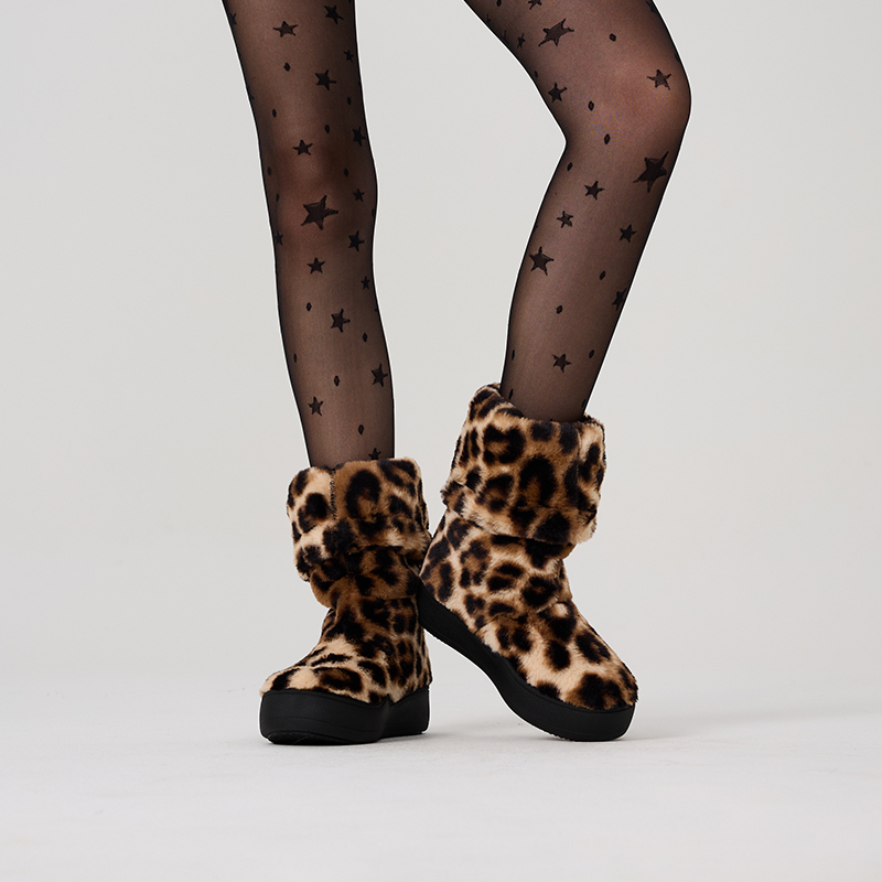 艾米同款ARTICLE NO时尚汉堡厚底雪地靴豹纹靴子秋冬款加绒汉堡靴