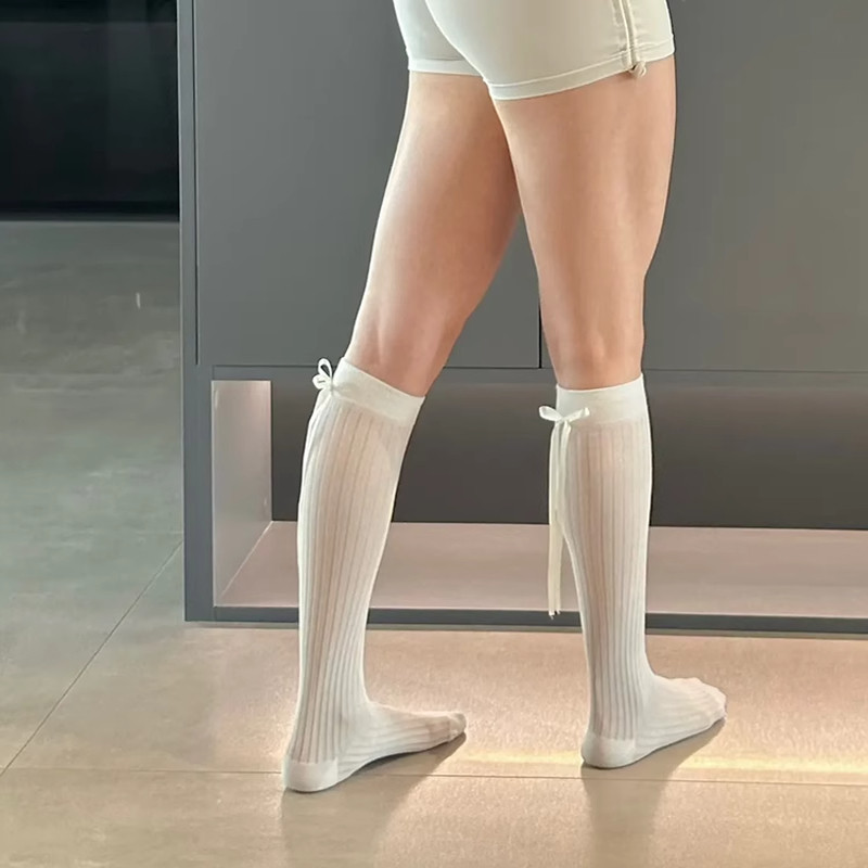 小腿袜飘带蝴蝶结百搭瑜伽健身袜ins网红跑步运动袜护腿中长筒袜,女士内衣/男士内衣/家居服,长筒袜,淘宝优惠券,粉丝福利购,淘宝优惠卷