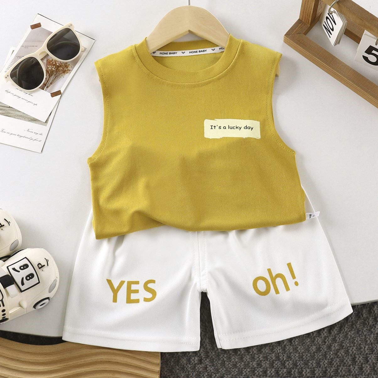 新款夏季儿童棉背心套装夏款无袖男女童韩版运动童装两件套舒适