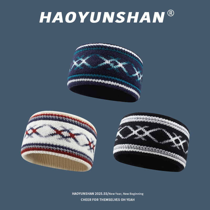 民族风提花针织发带秋冬保暖百搭