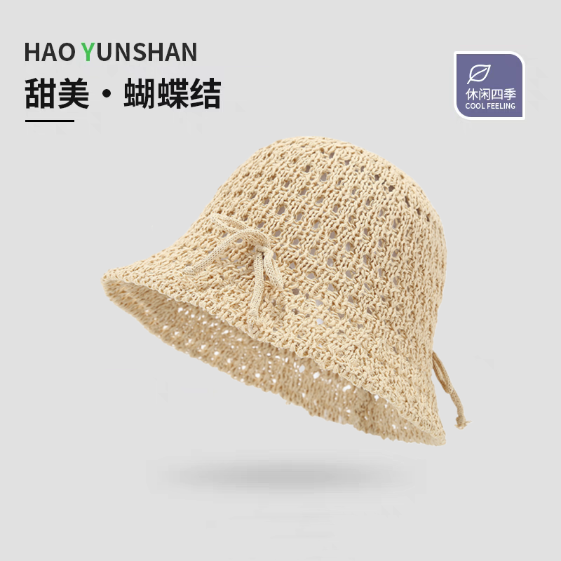 郝云杉蝴蝶结渔夫帽网眼透气