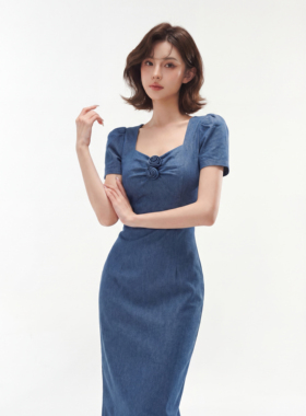 【周子仪】蓝色牛仔蝴蝶结连衣裙女夏季长裙2026年新款气质裙子
